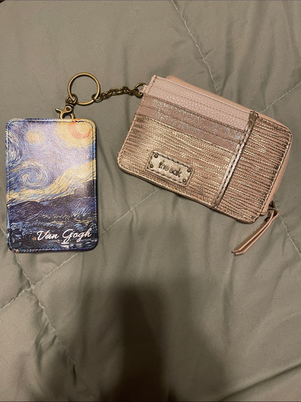 The Sak Beige/light pink Shimmer wallet/card holder & Van Gogh starry night